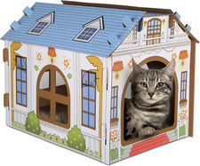 SEKAM Cardboard Cat House with Scratcher/Catnip, 16.5''L X 12''W X 13''H Cat P