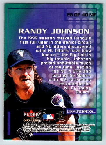 2000 Fleer Impact #28MF Randy Johnson Mighty Fine in '99 Very good - 第 2/2 張圖片