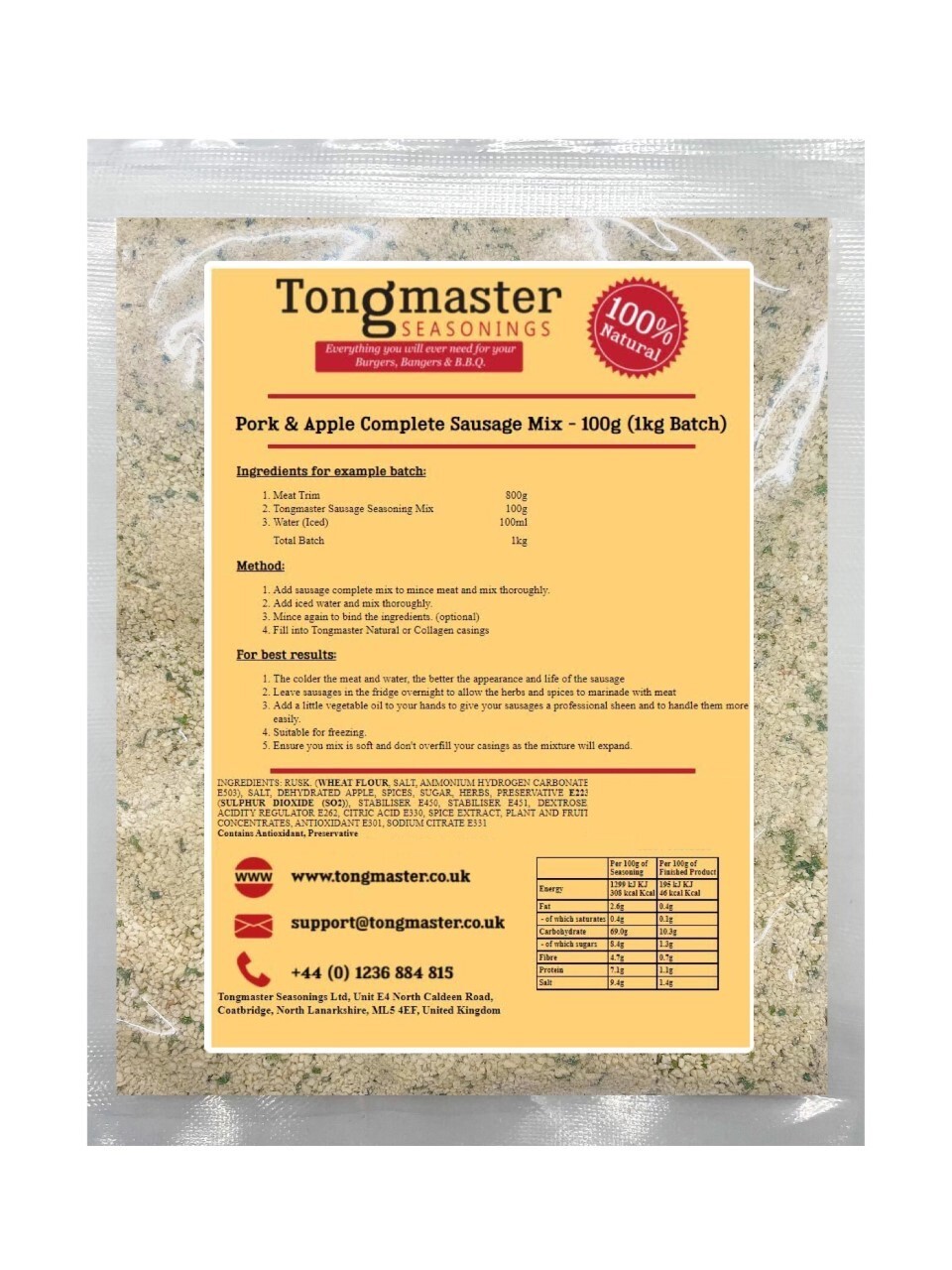 Pork & Apple Complete Sausage Mix - 100g (1kg Batch)