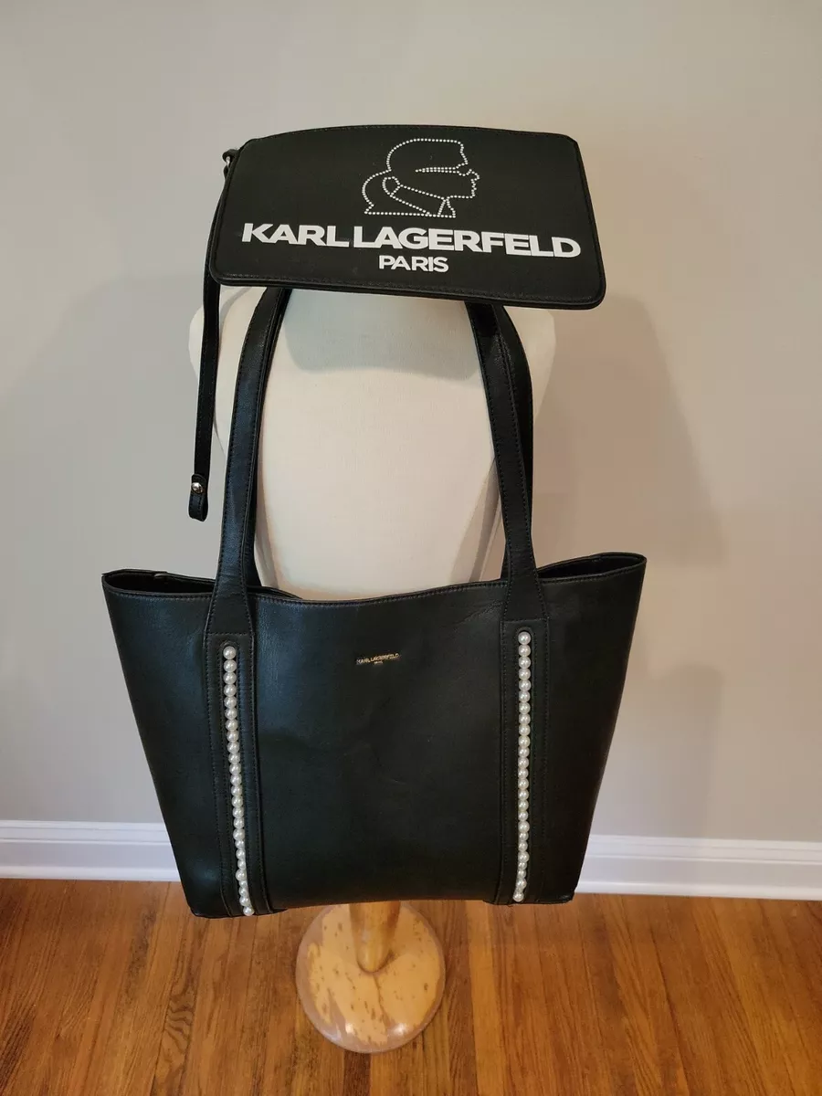 Karl Lagerfeld Paris Womens Black Pearl Tote And Pouch Rare eBay