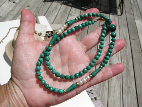 VTG.14/20 GF HEALING ANXIETY BRIOLETTES GREEN MALACHITE 42 GRAMS PEARLS NECKLACE - Picture 5 of 5