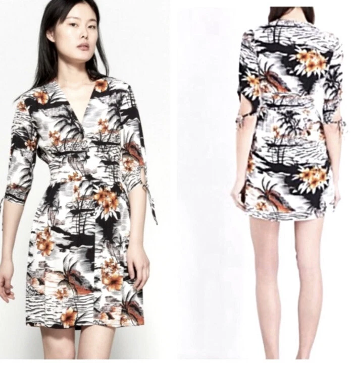 PALM ANGELS Mini abito da donna 84 Maje Rolina hawaiana stampa con bottoni sul davanti taglia 1 S tropicale