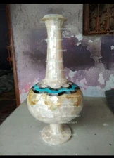 30'' white Marble Flower Vase pot inlay mop vase for home room decor Collectible