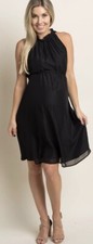 PinkBlush Maternity Little Black Dress Chiffon High Neck Ruffle, Size Small NWT