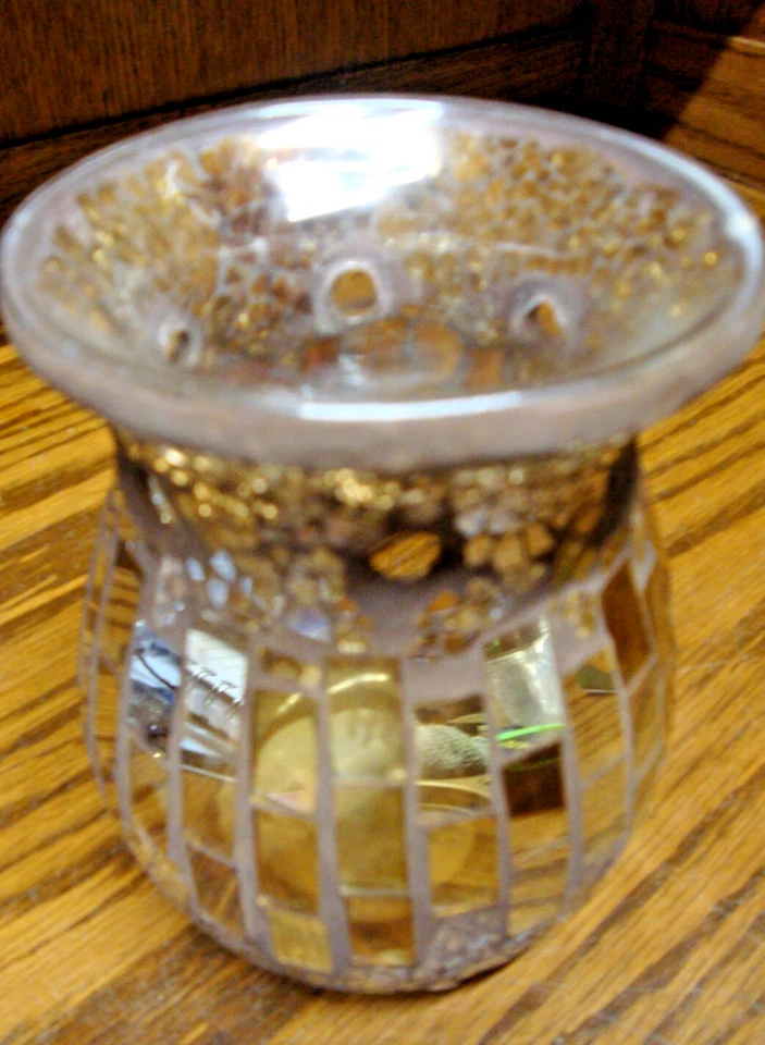 Pier 1 Mosaic Stained Glass Candle Holder Round Votive Tealight H 5.5" D 4"  i27 - Image 3 of 4