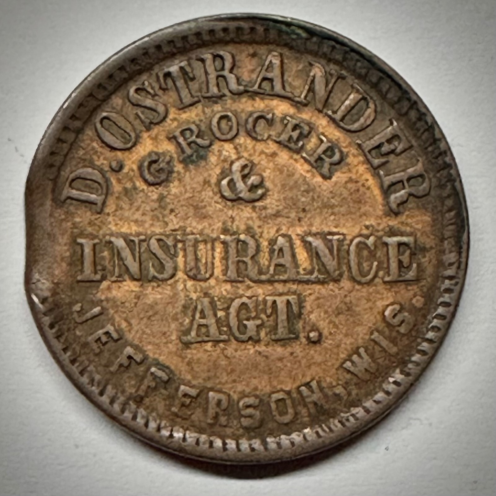 R7 Civil War Store Card Token D. OSTRANDER GROCER & INSURANCE