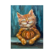 Ginger cat painting Cat original art Pumpkin painting Cat Portrait Painting