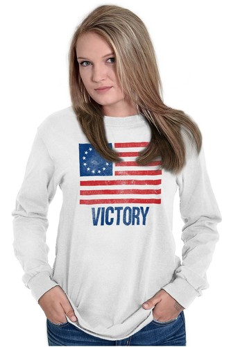 Patriotic Victory Betsy Ross American Flag Long Sleeve Tshirt for Men or Women - 第 5/8 張圖片