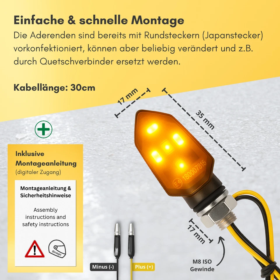 Binego® 4x LED Mini Micro Blinker Motorrad E Geprüft Universelle Blinkleuchten - Bild 3 von 4