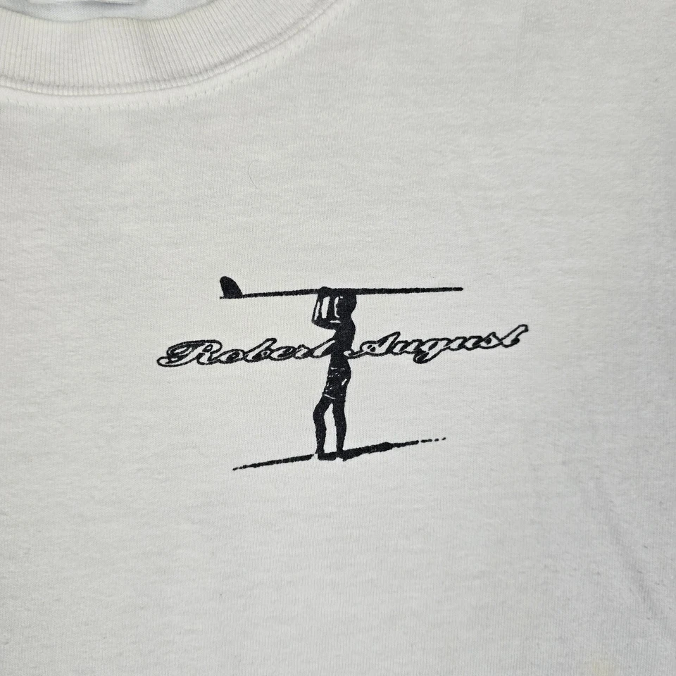 Camiseta Masculina Vintage Anos 90 Robert August Surf Beach Longboard House Graphic LS M - Imagem 4 de 4