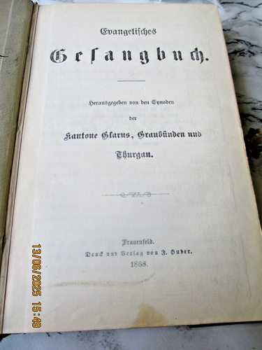 ANTIQUE 1868 GESANGBUCH -BOOK ,GERMAN NAVY BLUE VELVET, GOLD ACCENTS , 490 PAGES - Imagen 8 de 16