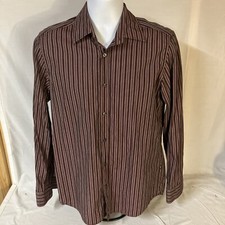 Hugo Boss Mens Shirt Purple Striped Long Sleeve Medium 100 Cotton Free Shipping