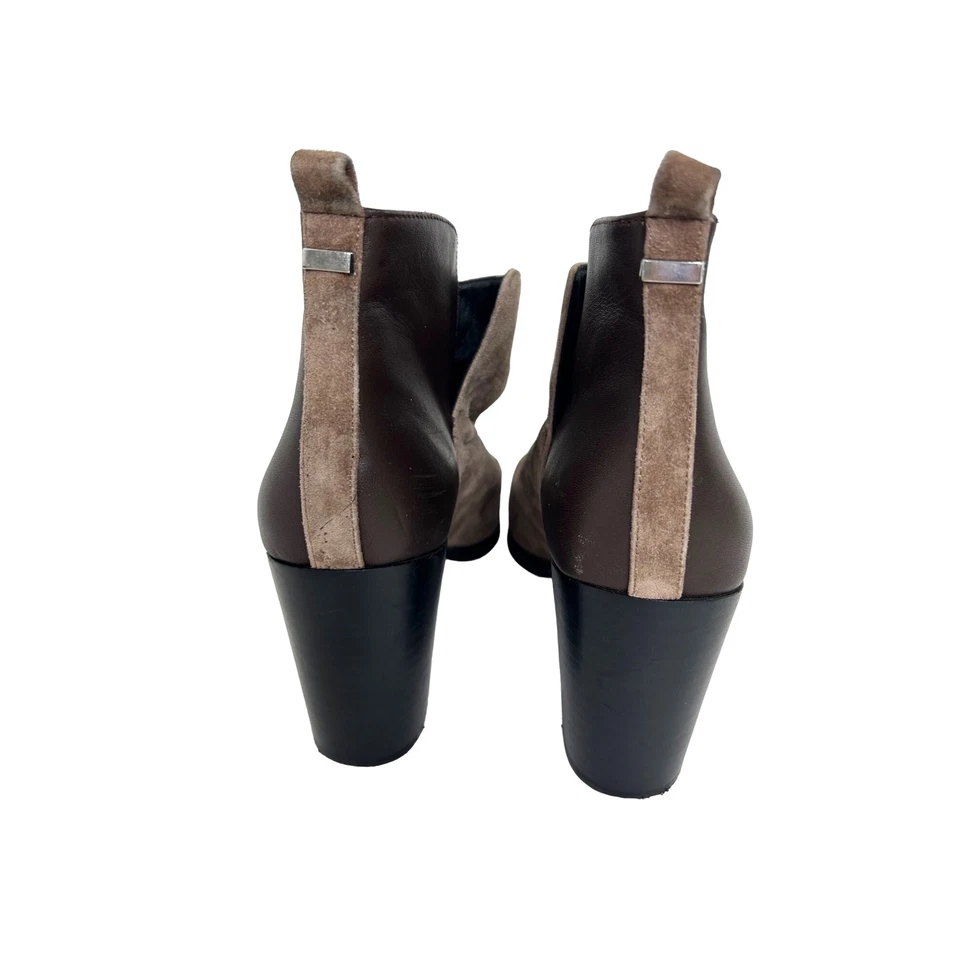 Lands’ End Womens Ankle Boots 10 Brown Leather Suede Chunky Heel Slip On Pull On - Image 3 of 4