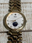 Seiko Moonphase Watch Men 33mm White Dial Gold Tone Date 6F22-6000 Need Battery