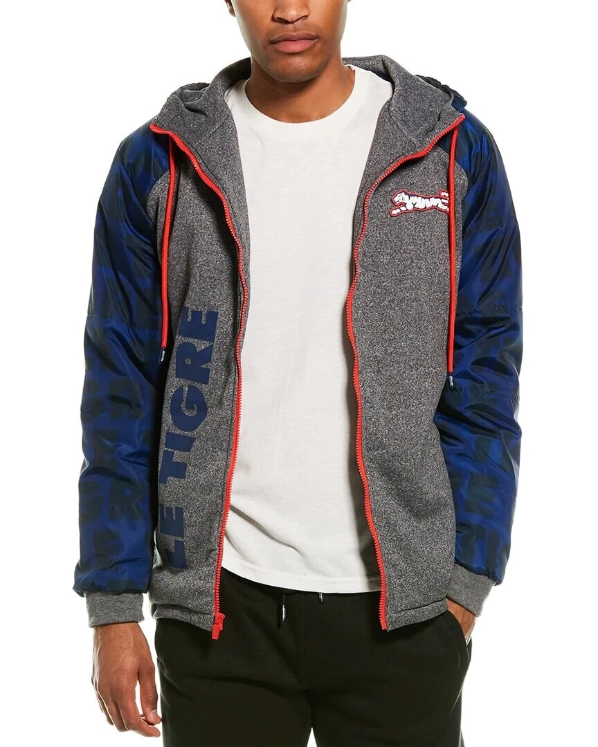 Le Tigre Men's Patriot Hybrid Hooded Jacket - Grey/Blue | eBay