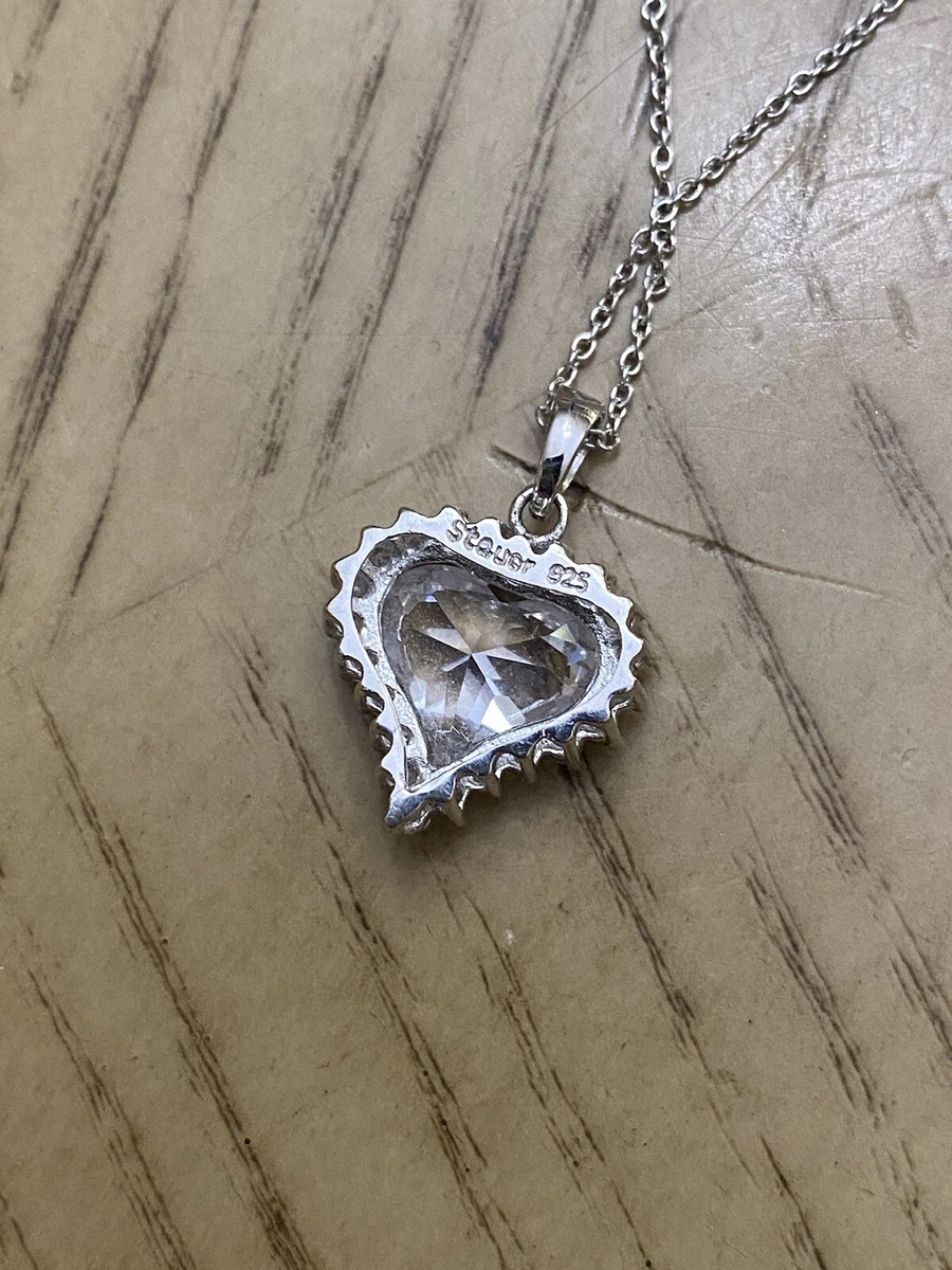 STAUER HEART Sterling Silver Pendant Necklace Cubic Zirconia CZ