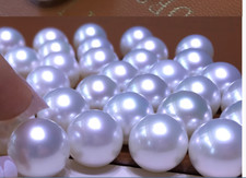 PAIR 8-9mm Natural south sea genuine white round loose pearl undrilled 2626AAA