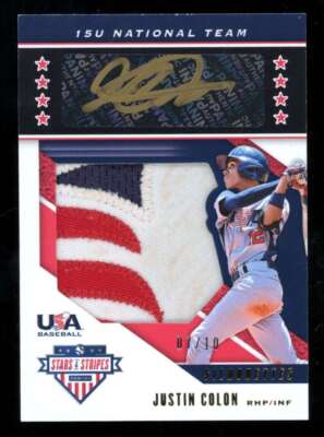 2019 Panini Stars & Stripes Justin Colon Gold Silhouette Patch Auto /10 U2951