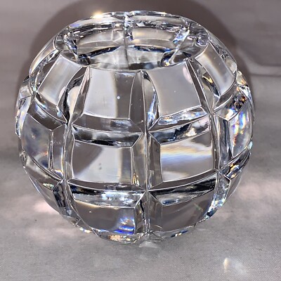 Vintage Clear Cut Crystal Globe Paperweight. CIT Corporate Logo. Signed. 3 in D
