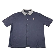 Paul Smith Soft Cotton Knit S/S Rainbow Zebra Navy Button Front Size Large