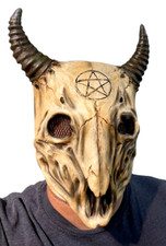 DEMONIC GOAT RUBBER MASK Skull Horns Devil Cattle Head Scary Dead Demon Costume