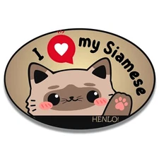 Magnet Me Up I Love My Siamese Cute Cat Breed Car Magnet Decal, 4x6 inches Oval