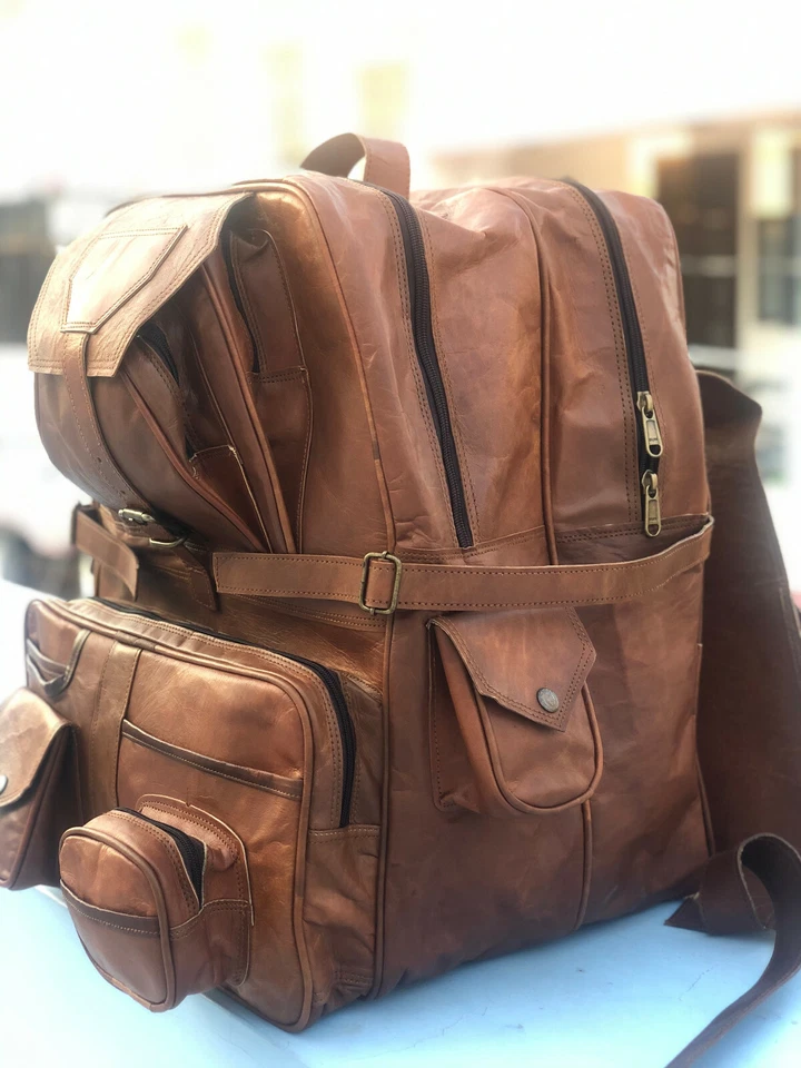 New Men's Vintage Leather Large Backpack Rucksack Travel Luggage Holiday Bag  - Image 2 of 4