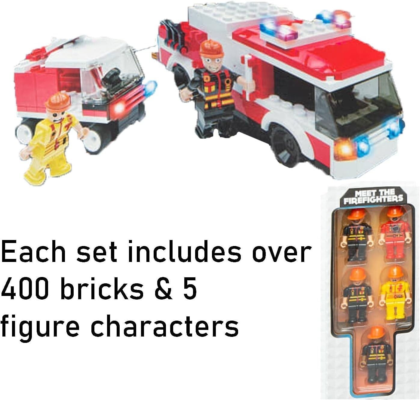 Brick By Brick Playset Fire Fighters Die-cast Fire Truck Vehicles Sets ...