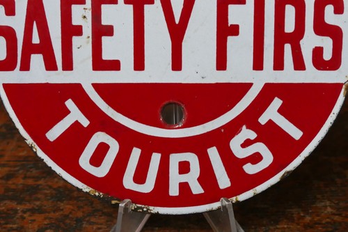 Vintage Original 1930s Goodrich Safety First Tourist Porcelain Grill Badge Sign - Picture 5 of 8