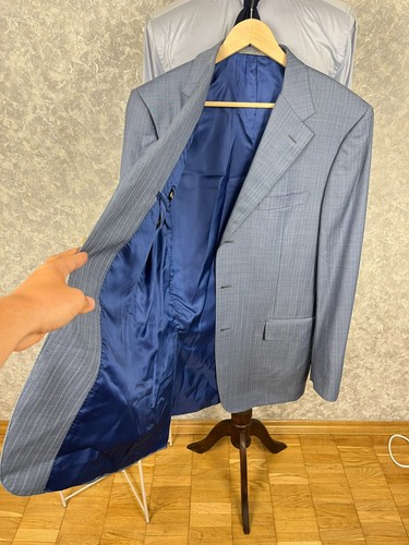 Corneliani Light Blue Striped Wool Italian Formal Suit 42 L, EU 52 L W35 L32 - Picture 9 of 15
