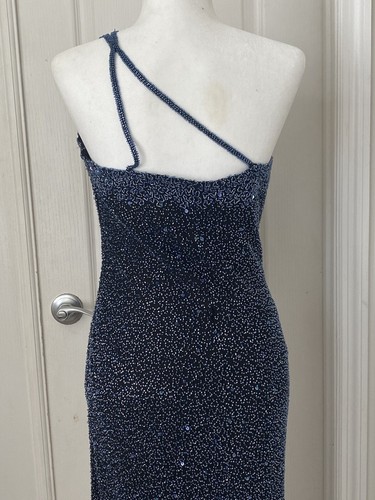 Scala Cocktail Dress Vintage Y2K Fairy Silk Blue Beaded XL Asymmetrical - Picture 6 of 10