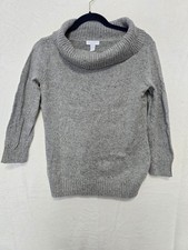 Charter Club Petite Gray Cowl Neck Sweater P/M Metallic Knit 3/4 Sleeve
