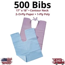 500pcs Dental Patient Bibs 17x18 Waterproof 2-3Ply Contour Neck Medical Towels