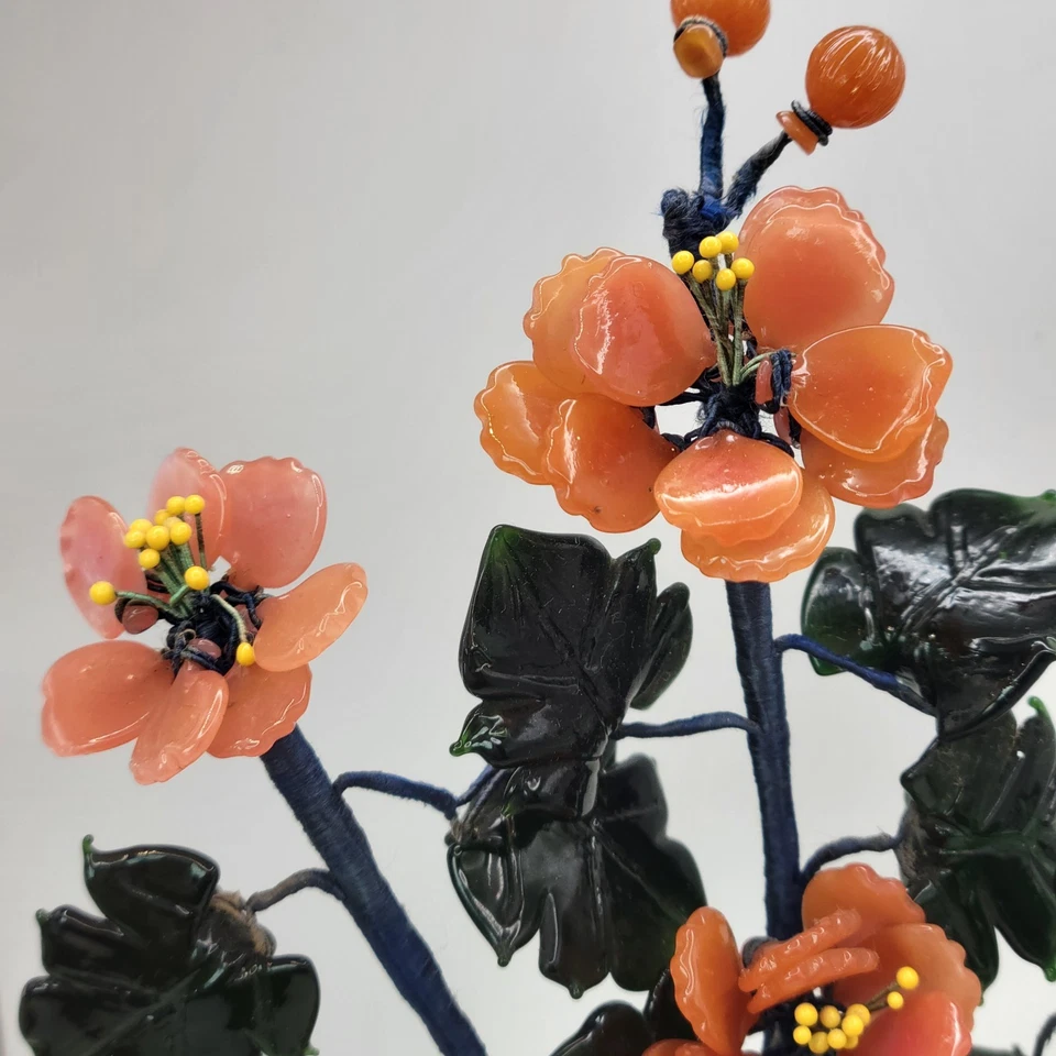 Árbol semiprecioso en flor de cerezo naranja jade chino de colección de 9" en maceta Celadon Foto 2 de 4