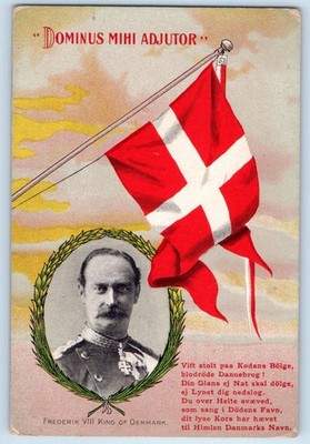 Denmark Postcard Flag King Frederik VIII Dominus Mihi Adjutor c1905 Antique