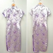 Vintage Y2K Traditional Chinese Dress Qipao in Floral Lavender, Women's Sz Small