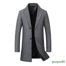 Men's Wool Blend Casual Slim Fit Coats Lapel Mid-length Single-breasted Jackets