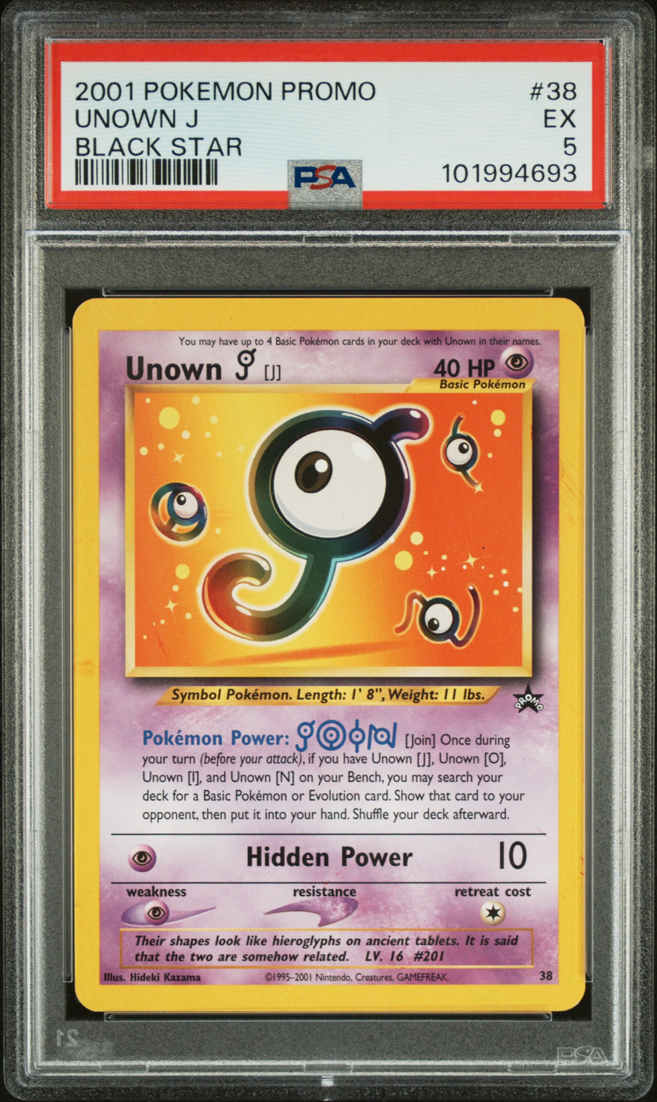 2001 POKEMON PROMO BLACK STAR #38 UNOWN J PSA 5 - Main Image