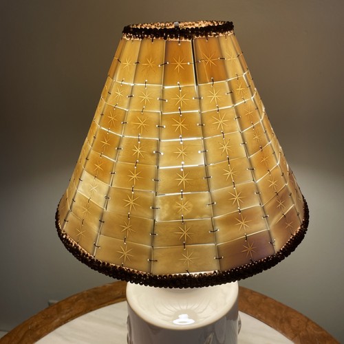 Vtg Handmade Lamp Shade - Bombay Co Star Carved Bone & Wood Beads 10 X 12”