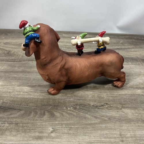 DACHSHUND DOG WITH GNOMES GARDEN STATUE-RESIN-NEXT DAY SHIPPING - Picture 5 of 7