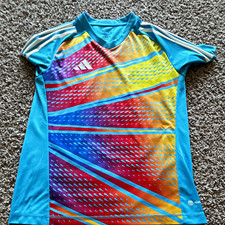 adidas AeroReady Boys Soccer Jersey T-Shirt Blue Multicolor Breathable 13-14