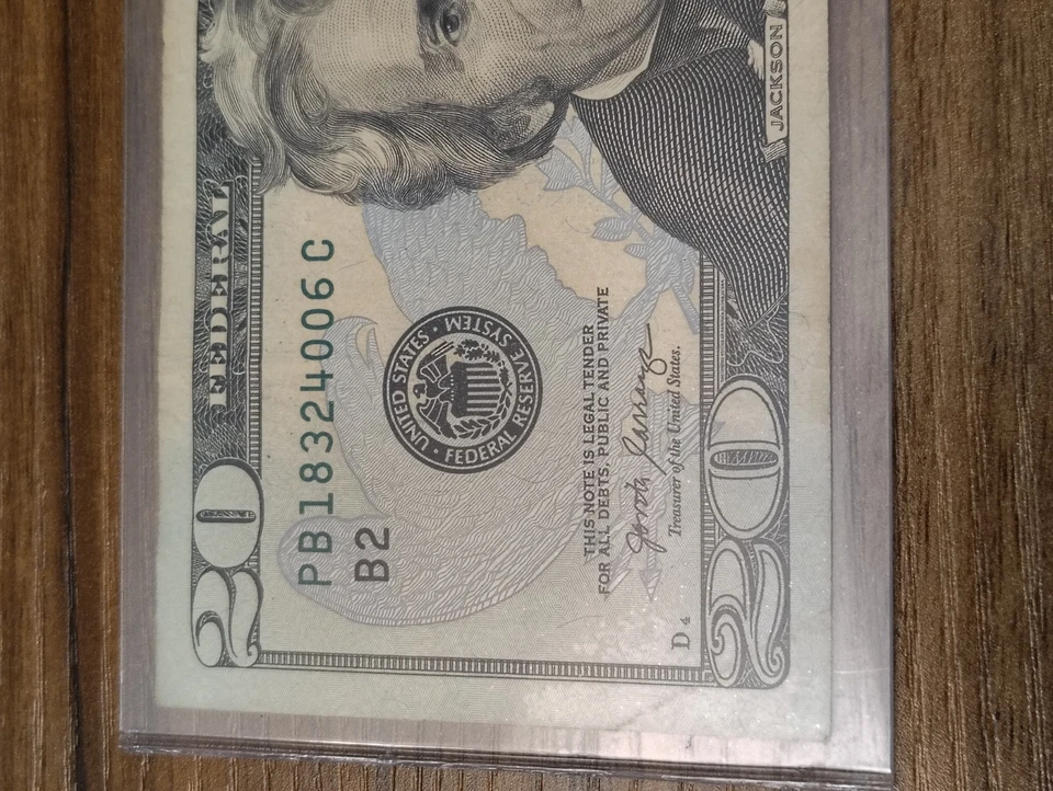 $20 Bill, Fancy Serial Number, 1832 Date, Jackson Reelection Year, Circulated - Image 3 of 4