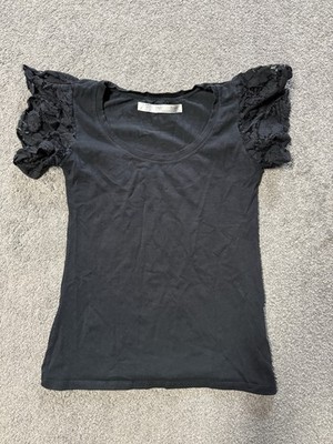 Zara Basic T-Shirt Gr L Spitze Gothic schwarz