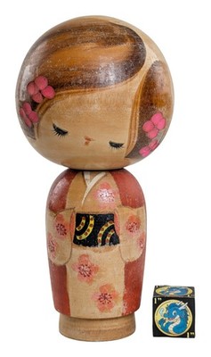 Creative Kokeshi Doll - Cute Girl w/ Pink Floral Design by Miyashita Hajime 7''