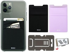 Adhesive Phone Pocket,Cell Stick On Card Wallet Black Purple