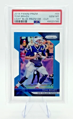 2018 Prizm-Tom Brady #69 Light Blue Prizm Die-Cut 12/199 JERSEY MATCH PSA 10