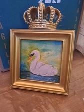 Framed Swan Watercolor Artist Prints 4x4 Gold Resin Frame With Crown 