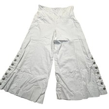 Anthropologie White Wide Leg Crop Pants Button Hem Linen Blend Women  s 4 Cropped