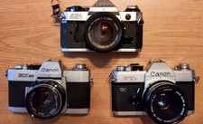 Lot Of 3 Canon Vintage Cameras: AE-1, EX auto  FTb wi 3 Canon Lens - Free Ship
