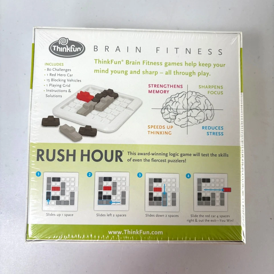 Rush Hour Brain Fitness ThinkFun Sliding Logic Game Education 80 Challenges NEW - Image 2 of 4